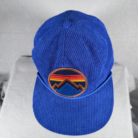 Aviator Nation Hat Cap Snap Back Blue Corduroy Mountain Patch Retro Stripe Mens - Picture 8 of 12